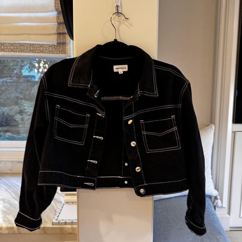 Superdown Quinn Button Down Jacket - Black Croppe… - image 3